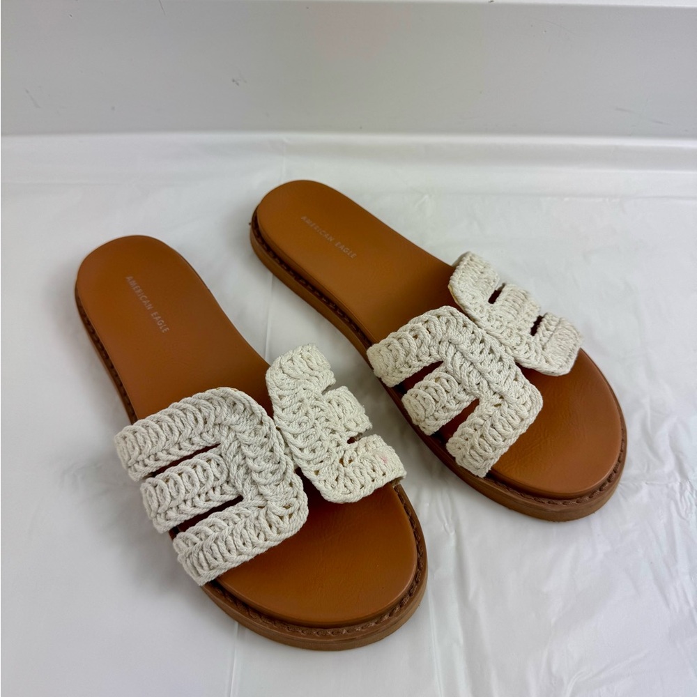 American Eagle Outfitters Cream Crochet Sandals